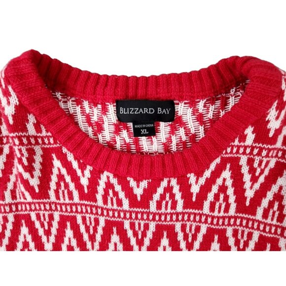 Mens Christmas Lama Sweater Pullover Red White Geometric Size XL JH1223 - Picture 6 of 6